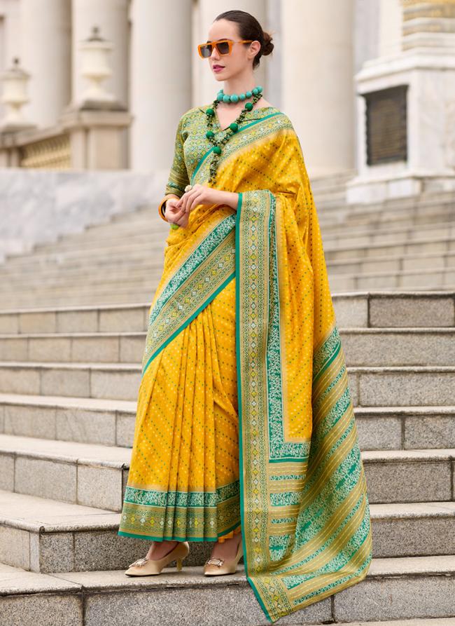 Banarasi Silk Yellow Casual Wear Printed Saree